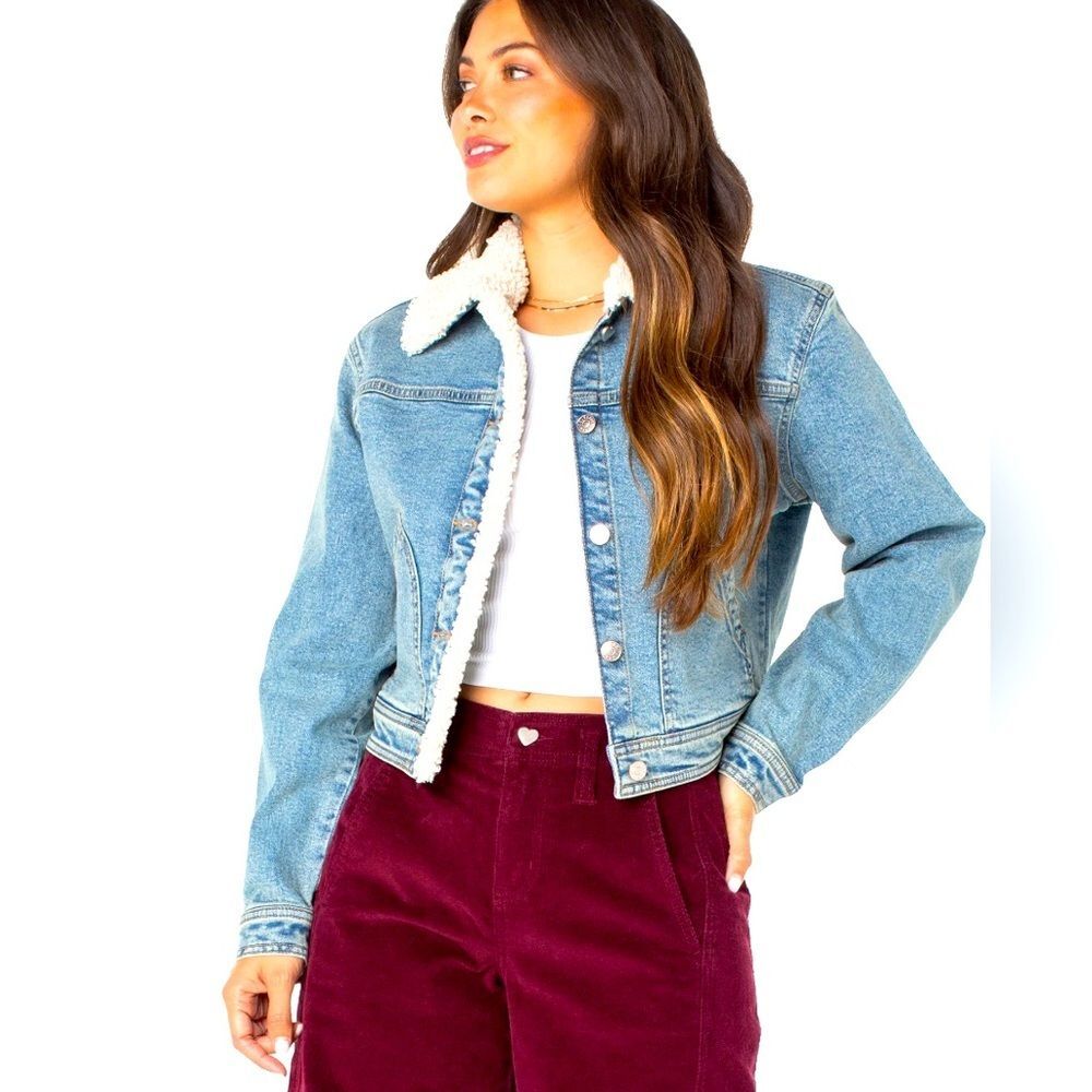 NWT Celebrity Pink XSMALL Blue Denim jean and sherpa Retro Y2K jacket coat
